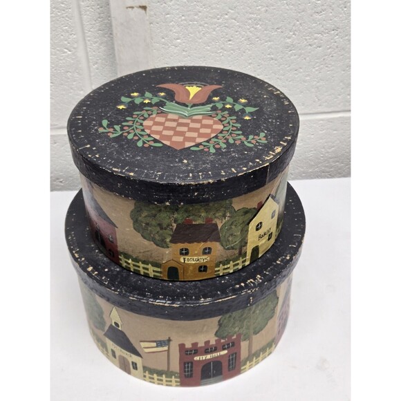 Stacked Shaker Boxes 3 Hand Painted Cottagecore Farm Homestead - Picture 10 of 16